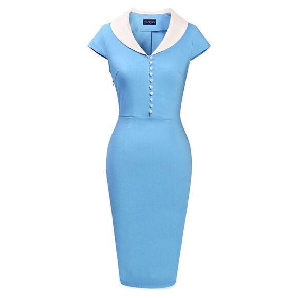 Retro Vintage Pinup 1950s Classy Elegant Cocktail Pencil Midi Blue Dress XXL NWT - Picture 4 of 10